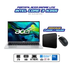 ACER - PORTATIL ASPIRE INTEL CORE 3 N355 / 14 FHD IPS / RAM 8GB DDR5 / SSD 2TB M.2 / FUNDA + MOUSE