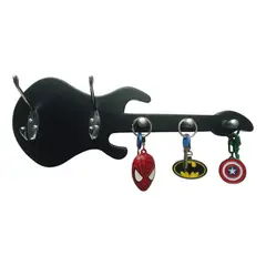 GENERICO - Perchero Y Portallaves De Pared Elaborado En Madera Diseño Guitarra Color Negro