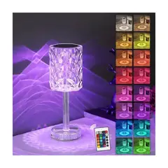 GENERICO - Lámpara de Cristal Rosa 3D con Control Táctil y Remoto