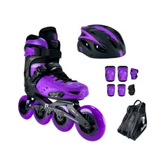 ROLLER - Patines Linea Semiprofesionales Kit Monoblock Con Protecciones L 36 Ajustables a 39 Morado
