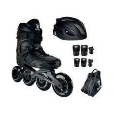 ROLLER - Patines Linea Semiprofesionales Kit Monoblock Con Protecciones XL 40 Ajustables a 43 Negro