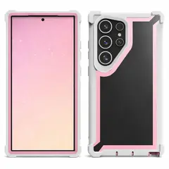 GENERICO - Estuche Protector Funda Forro Reforzado 2 en 1 Para Samsung S24 ultra Blanco Rosa