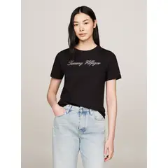 TOMMY HILFIGER - Camiseta negra de corte regular con logo script