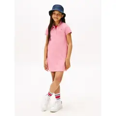 TOMMY HILFIGER - Vestido rosado tipo polo con cuello a contraste