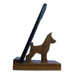 GENERICO - Soporte Para Celular De Escritorio Madera Base Antideslizante Diseño Perro Alerta