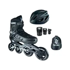 CHICOS - Combo Patines Linea Roller Skate Con Protecciones XS 27 Ajustables a 30 Negro