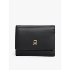TOMMY HILFIGER - Billetera negra trifold con monograma TH