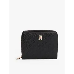 TOMMY HILFIGER - Billetera negra con monograma TH y cremallera