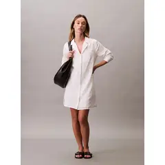 CALVIN KLEIN - Vestido gris camisero de mangas largas