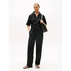 TOMMY HILFIGER - Mono negro de manga corta en mezcla de lino