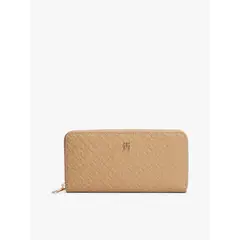TOMMY HILFIGER - BIlletera beige TH Icon grande con textura de monograma