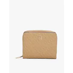 TOMMY HILFIGER - Billetera beige con monograma TH y cremallera