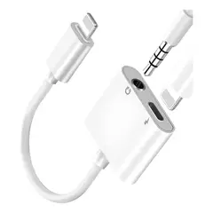 GENERICO - Adaptador Para Conexión Lightning 2 En 1 A Jack Audio 3.5mm Blanco