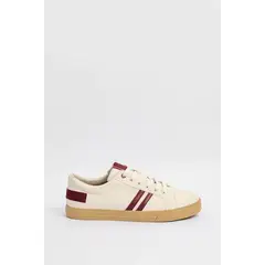 KOAJ - Tenis casuales cremas con suela plana y diseños rojos Hombre