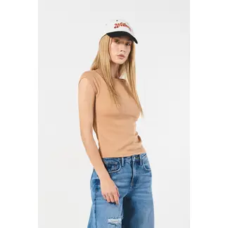 KOAJ - Camiseta unicolor manga sisa con cuello bandeja Mujer