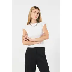 KOAJ - Camiseta unicolor manga sisa con cuello bandeja Mujer