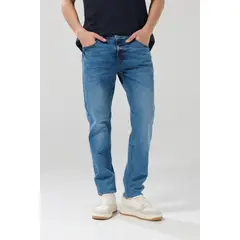 KOAJ - Jean azul medio slim con ligeros desgastes y tiro bajo Hombre