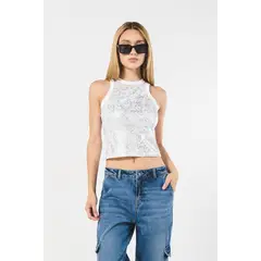 KOAJ - Camiseta manga sisa unicolor con efecto brillante Mujer