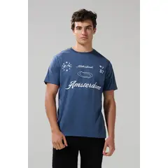 KOAJ - Camiseta azul oscura college en algodón manga corta Hombre
