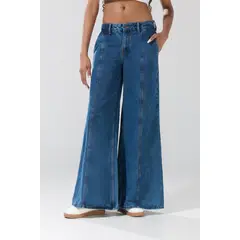 KOAJ - Jean azul palazzo con tiro medio, bota ancha y bolsillo Mujer