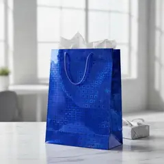 INFANTILES CAJUROMIX - Bolsa De Regalo Metalizada Diseño Holográfico Mediana Azul
