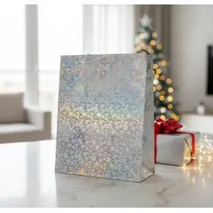 INFANTILES CAJUROMIX - Bolsa De Regalo Metalizada Diseño Holográfico Mediana Plateada