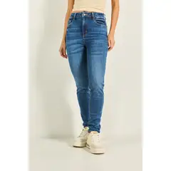 KOAJ - Jean súper tiro alto jegging azul con costuras cafés Mujer