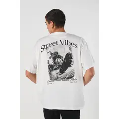 KOAJ - Camiseta oversize crema con diseños urbanos y cuello re Hombre