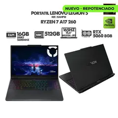 LENOVO - PORTATIL GAMER LEGION 5/ RYZEN 7 AI7 260/ RTX 5060 8GB/ 15.6" 165HZ/ RAM 16GB - SSD 512GB