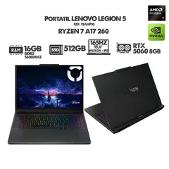 LENOVO - PORTATIL GAMER LEGION 5/ RYZEN 7 AI7 260/ RTX 5060 8GB/ 15.6" 165HZ/ RAM 16GB - SSD 512GB
