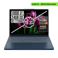 Lenovo - PORTATIL IdeaPad Slim 3 AMD Ryzen 7 7735HS 24GB RAM 1TB SSD 15.3” WUXGA AZUL