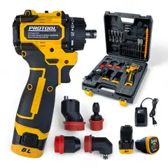 PROTOOL - Taladro Atornillador De Impacto 24v Inalámbrico 4 Cabezotes Amarillo 110v 50/60hz