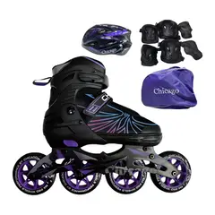 CHICAGO - Patines en Línea Semiprofesionales Bota Blanda Talla S 29-32 Morado Con Lineas