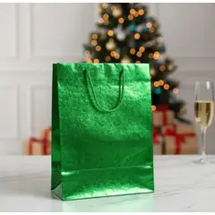 INFANTILES CAJUROMIX - Bolsa De Regalo Metalizada Diseño Holográfico Grande Verde