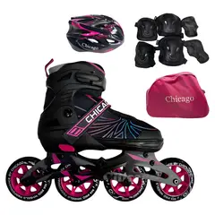 CHICAGO - Patines en Línea Semiprofesionales Bota Blanda Talla S 29-32 Fucsia Con Lineas