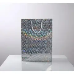 INFANTILES CAJUROMIX - Bolsa De Regalo Metalizada Diseño Holográfico Grande Plateado