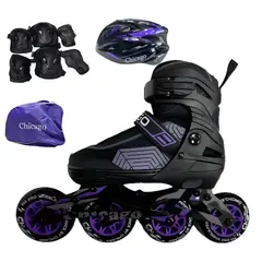CHICAGO - Patines en Línea Semiprofesionales Bota Blanda Talla S 29-32 Morado Tipo Panel