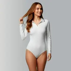 SYK - Body Manga Larga Mujer Cuello Tipo Polo