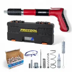 PROTOOL - Pistola De Fijacion Tiro A Tiro Drywall + 250 Clavos Pared