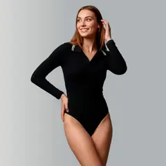 SYK - Body Manga Larga Mujer Cuello Tipo Polo