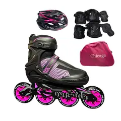 CHICAGO - Patines en Línea Semiprofesionales Bota Blanda Talla M 33-36 Fucsia Tipo Panel
