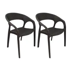 BOXBIT - Set de 2 Sillas Exterior Ratan Curve Con Brazos - Café
