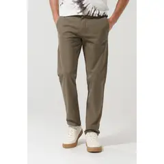 KOAJ - Pantalón de dril slim unicolor con tiro medio y cremal Hombre