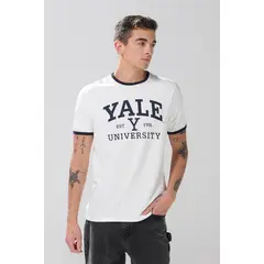KOAJ - Camiseta crema con manga corta y estampados de Yale Hombre