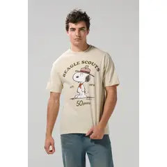 KOAJ - Camiseta kaki con manga corta y arte de Snoopy Hombre
