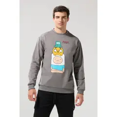 KOAJ - Buzo cuello redondo gris con arte de Hora de Aventura Hombre