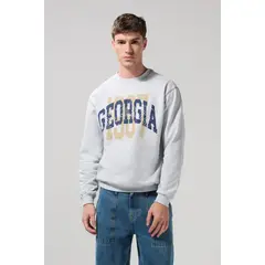 KOAJ - Buzo cuello redondo kaki con texto college en frente Hombre