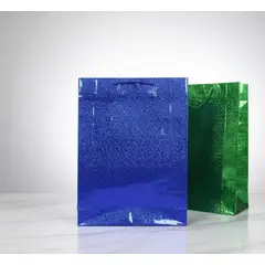 INFANTILES CAJUROMIX - Bolsa De Regalo Metalizada Diseño Holográfico Grande Azul