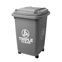 TRIPLE CLEAN - Caneca Cuadrada Plástica Gris 50 Litros Con Ruedas