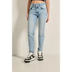 KOAJ - Jean tiro alto push up azul con pretina ancha y doble b Mujer